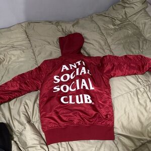 Anti social club burgundy smog ma1 alpha jacket